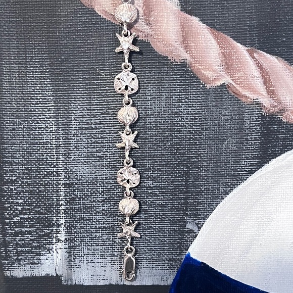 Sea Shell Star Fish Sand Dollar Bracelet Stamped 925 - Picture 5 of 5